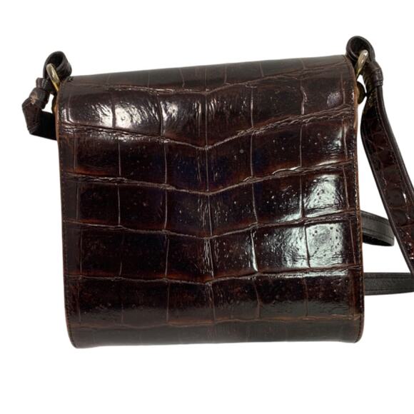 Sondra Roberts Faux Croc Embossed Brown Hardshell Purse Shoulderbag - Picture 3 of 7